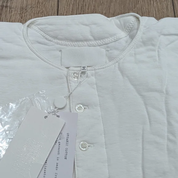 $850 Mens MM6 Maison Margiela Bird Embroidered LS Henley Shirt White 52 US 42